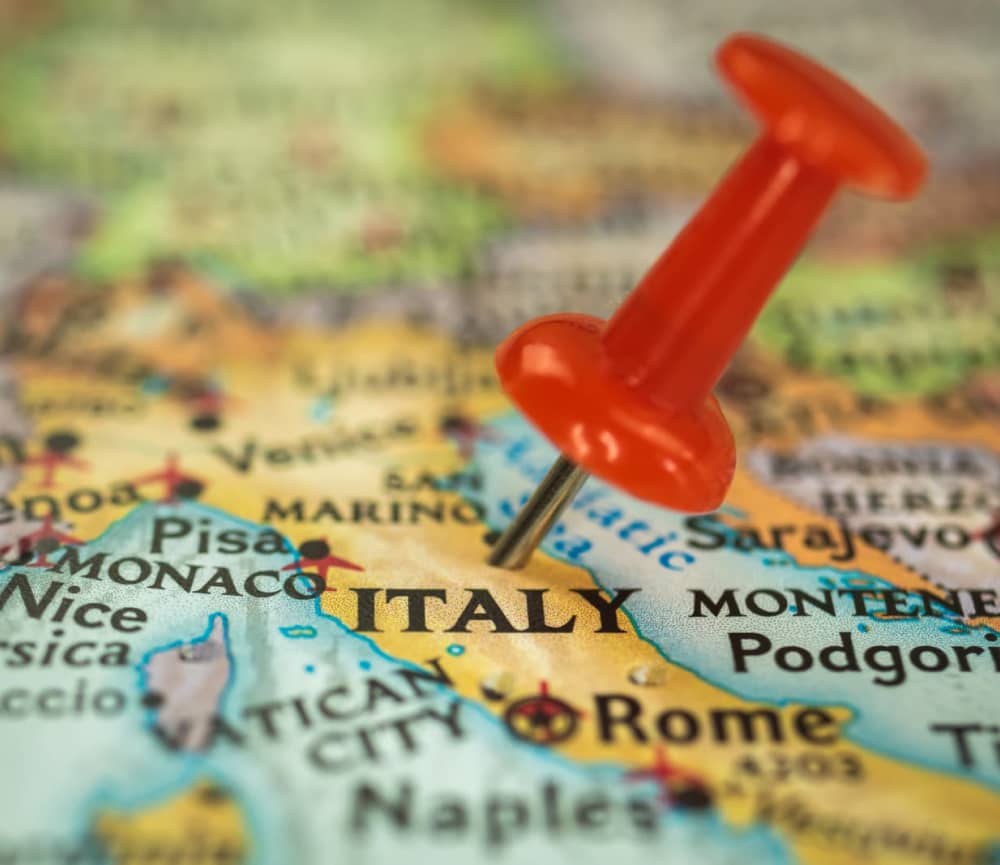 Karte Nahaufnahme mit Markierung des Ziels für Reisen (Italien)