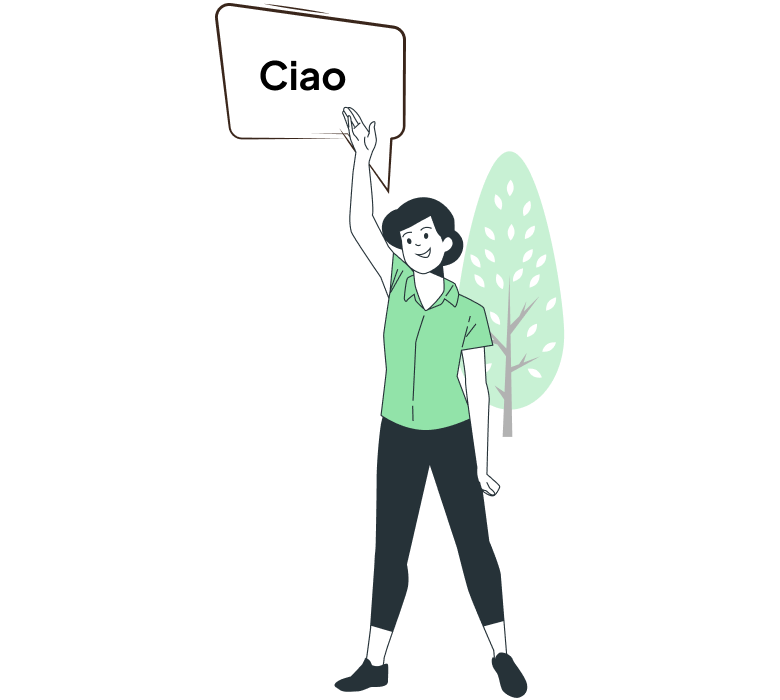weibliche Zeichentrickfigur sagt Ciao also italienische Verabschiedung