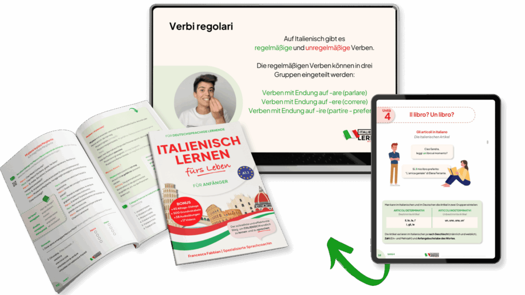 italienisches buch mit pdf und crashkurs mit video auf laptop